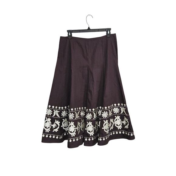 NWT! Sunny Leigh Midi Embroidered A Line Brown Skirt Size 10 Medium 100% Cotton - Picture 1 of 5